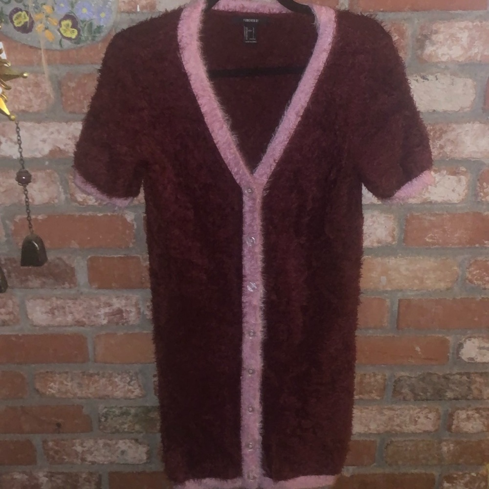 Forever 21 Fuzzy Sweater Dress Sz large  Burgundy/ Pink y2k 00s clueless cosplay